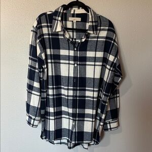 LOFT Dark Blue and White Checkered Blouse